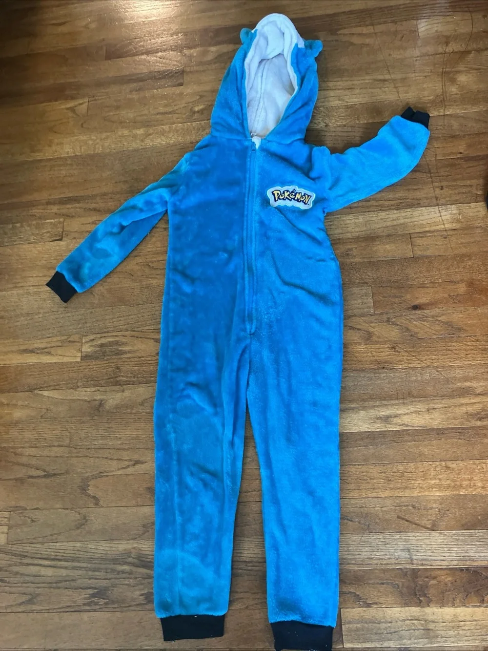 Kids Blue Fleece One-Piece Hooded Pajamas